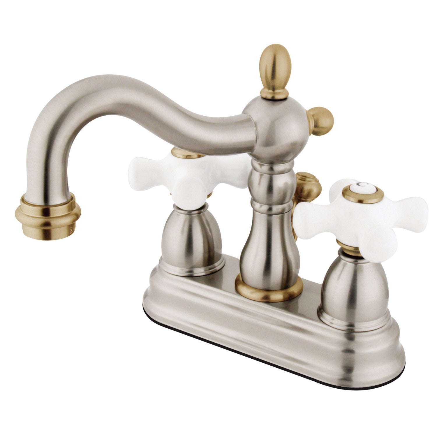 Kingston Heirloom KB1609PX - Heritage Double-Handle 3-Hole Deck Mount 4-Inch Centerset Bathroom Faucet with Pop-Up Drain, Brushed Nickel/Polished Brass — image 1